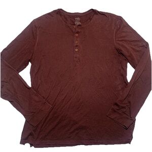 Vince Henley Shirt Men’s Large Bordeaux Pima Cotton Lightweight Long Sleeve